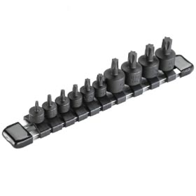Juego de 10 vasos cortos de impacto con punta Torx inviolable, 1/4" y 3/8" DR. (T10-T50)